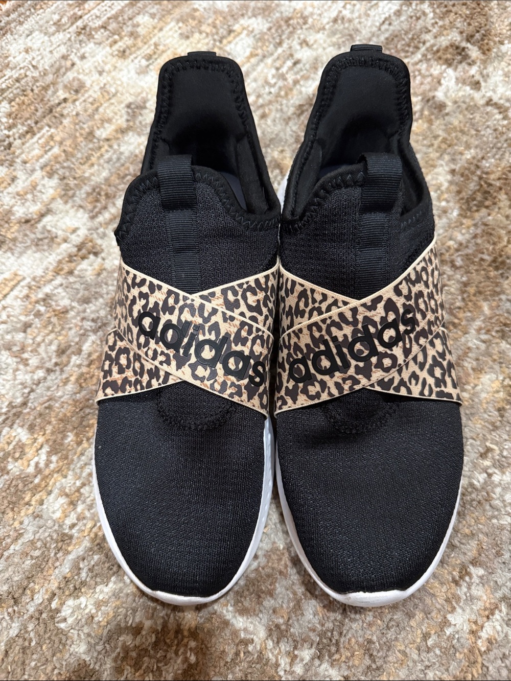 adidas Black Slip-On Sneakers with Leopard Print Cross Strap